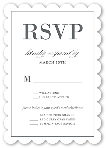 Divine Elegance Wedding Response Card, White, Signature Smooth Cardstock, Scallop