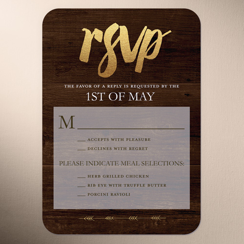 Radiant Devotion Wedding Response Card, Brown, Pearl Shimmer Cardstock, Rounded, Brown