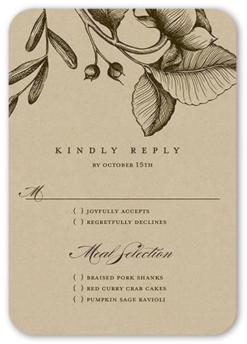 Rustic And Floral Wedding Response Card, Brown, Signature Smooth Cardstock, Rounded