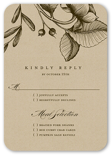 Rustic And Floral Wedding Response Card, Brown, Matte, Signature Smooth Cardstock, Rounded