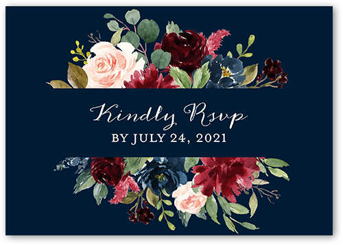 Exquisite Bouquet Wedding Response Card, Blue, Matte, Signature Smooth Cardstock, Square