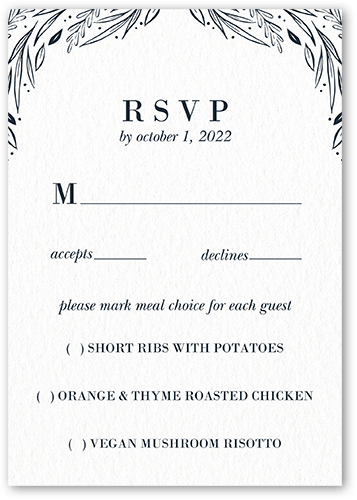 Simple Floral Frame Wedding Response Card, White, Matte, Pearl Shimmer Cardstock, Square