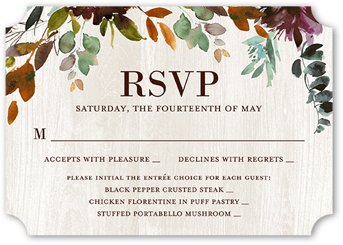 Muted Floral Wedding Response Card, Red, 100% Recycled Cardstock , Ticket