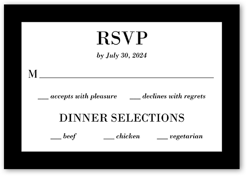 Purely Classic Wedding Response Card, Black, Matte, Signature Smooth Cardstock, Square