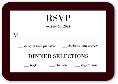 Purely Classic Wedding Response Card, Red, Standard Smooth Cardstock, Rounded, Garnet