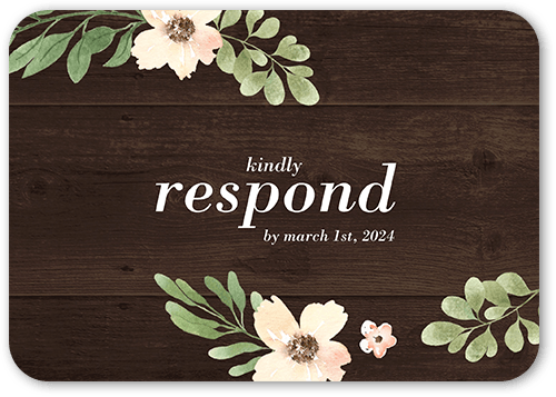 Old Fashioned Floral Wedding Response Card, Brown, Standard Smooth Cardstock, Rounded
