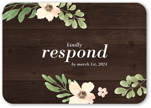 Old Fashioned Floral Wedding Response Card, Brown, Pearl Shimmer Cardstock, Rounded, Wood