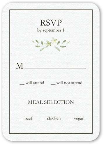 Greenery All Around Wedding Response Card, White, Pearl Shimmer Cardstock, Rounded
