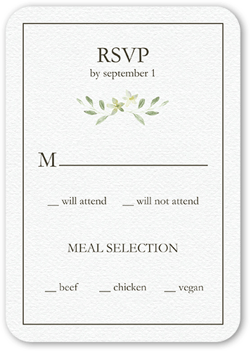 Greenery All Around Wedding Response Card, White, Standard Smooth Cardstock, Rounded, White