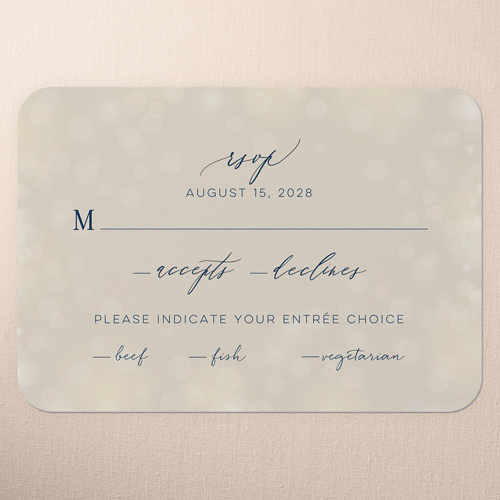 Twinkling Curtain Wedding Response Card, Blue, Pearl Shimmer Cardstock, Rounded, Navy