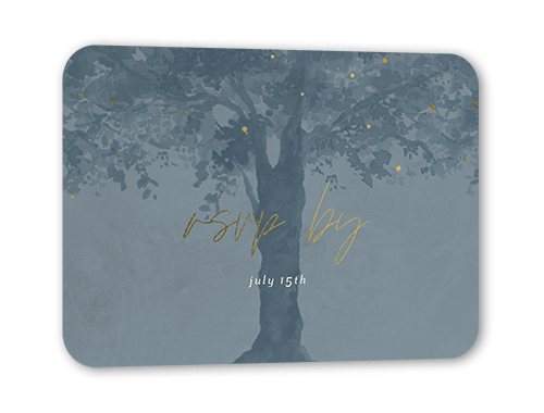 Backyard Twinkle Wedding Response Card, Gold Foil, Grey, Pearl Shimmer Cardstock, Rounded