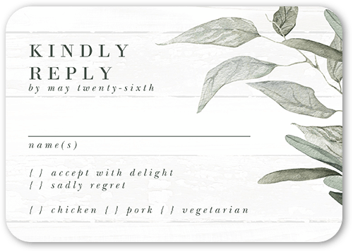 Stamped Leaf Wedding Response Card, Beige, 100% Recycled Cardstock ?, Rounded