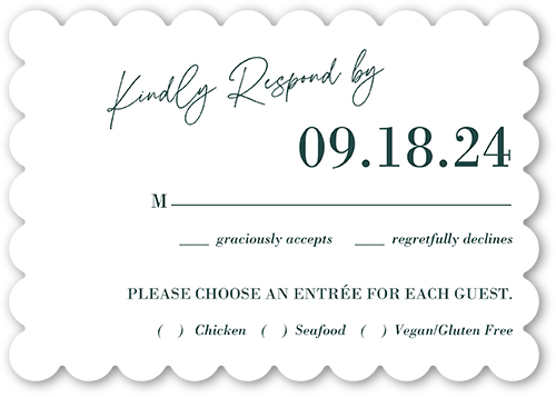 Elegant Formula Wedding Response Card, Green, Signature Smooth Cardstock, Scallop