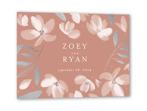 Whispy Florals Wedding Response Card, Silver Foil, Pink, Matte, Signature Smooth Cardstock, Square