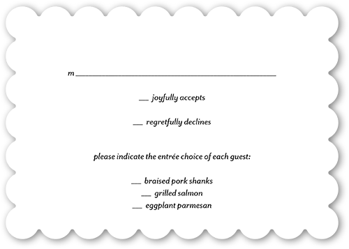 Hush Hush Wedding Response Card, White, Signature Smooth Cardstock, Scallop