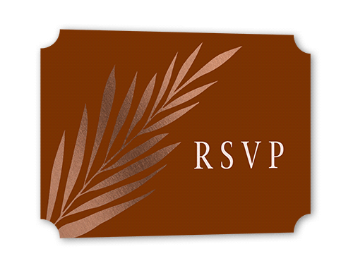 Brilliant Pampas Wedding Response Card, Rose Gold Foil, Brown, Signature Smooth Cardstock, Ticket