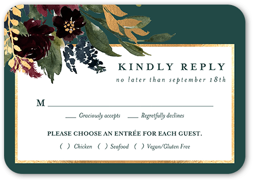Bouquet Garland Wedding Response Card, Green, 100% Recycled Cardstock , Rounded