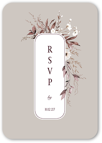 Floral Filigree Wedding Response Card, Beige, Pearl Shimmer Cardstock, Rounded