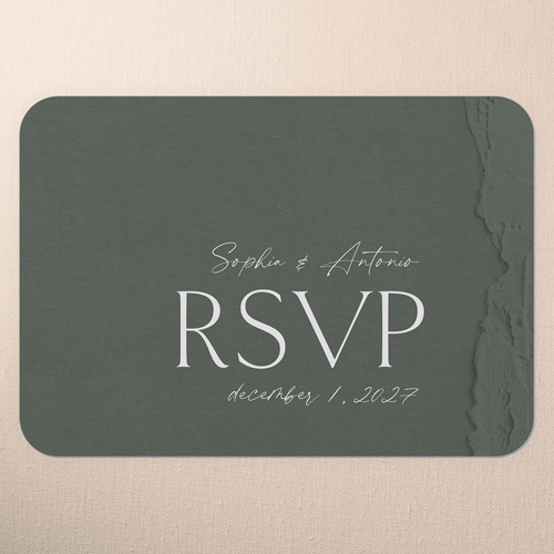 Torn Textures Wedding Response Card, Green, Matte, Signature Smooth Cardstock, Rounded