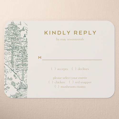 Alpine Affection Wedding Response Card, Green, Write Your Own Greeting, Pearl Shimmer Cardstock, Rounded