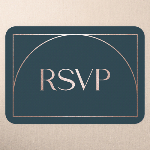 Geometric Impression Wedding Response Card, Rose Gold Foil, Blue, Signature Smooth Cardstock, Rounded, Seabrook