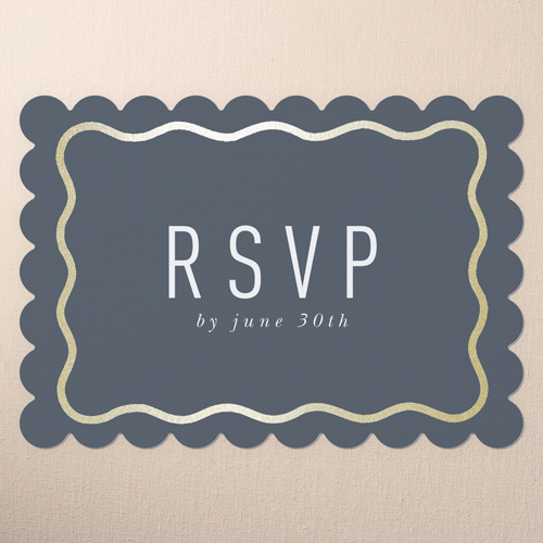 Wavy Foil Frame Wedding Response Card, Gray, Gold Foil, Signature Smooth Cardstock, Scallop