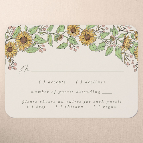 Sunflower Scenery Wedding Response Card, Beige, Write Your Own Greeting, Pearl Shimmer Cardstock, Rounded