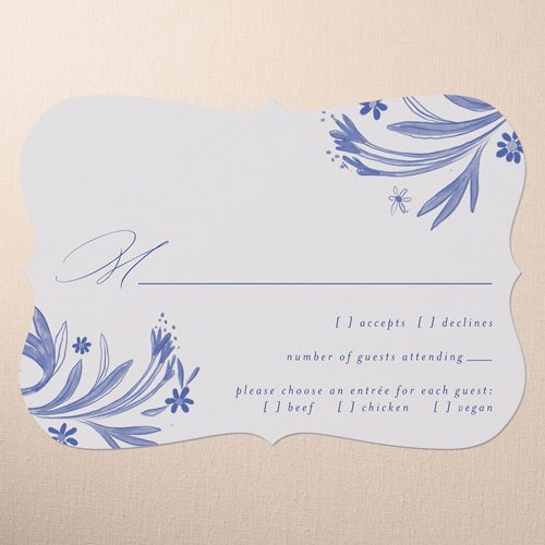 Floral Whimsy Wedding Response Card, Blue, Signature Smooth Cardstock, Bracket