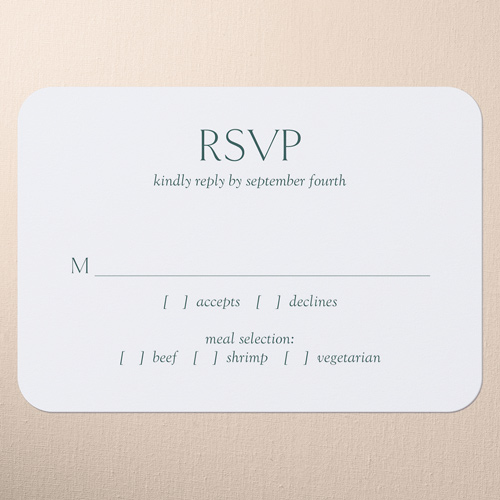 Editable Icon Wedding Response Card, Green, Write Your Own Greeting, Pearl Shimmer Cardstock, Rounded