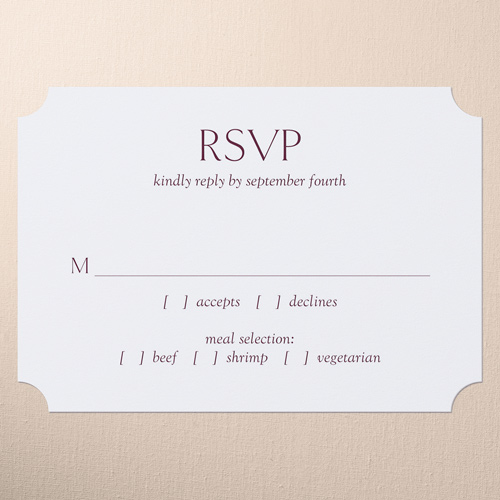 Editable Icon Wedding Response Card, Purple, Pearl Shimmer Cardstock, Ticket