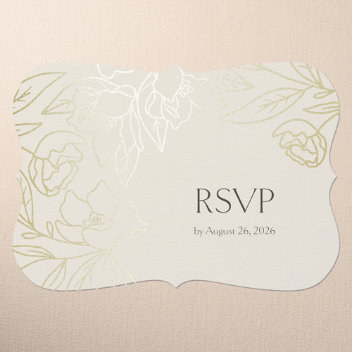 Floral Fantasy Wedding Response Card, Beige, Gold Foil, Pearl Shimmer Cardstock, Bracket