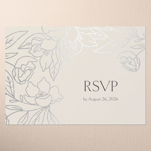 Floral Fantasy Wedding Response Card, Beige, Silver Foil, Matte, Pearl Shimmer Cardstock, Square