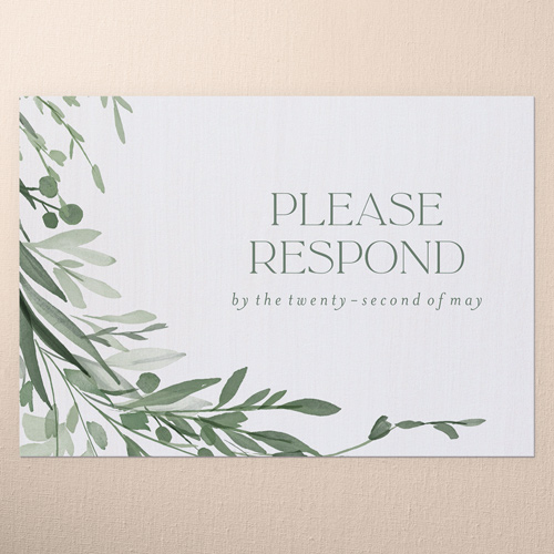 Elegant Fronds Wedding Response Card, White, Matte, Signature Smooth Cardstock, Square, White