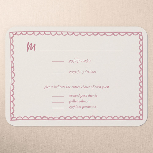 Doodle Border Wedding Response Card, Pink, Pearl Shimmer Cardstock, Rounded, Faded Rose