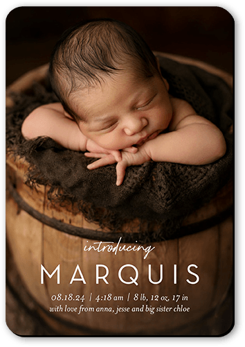 Marvelous Introduction Birth Announcement, White, Magnet, Matte