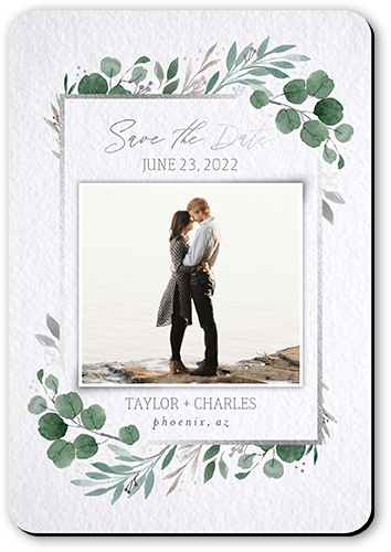 Brushed Botanic Save The Date, Green, Magnet, Matte