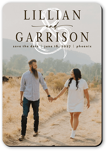 Brushed Ampersand Save The Date, White, Magnet, Matte, White