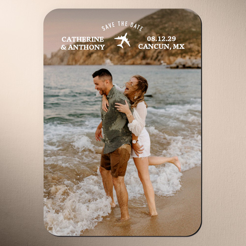 Jet Set Love Save The Date, White, Magnet, Matte, White