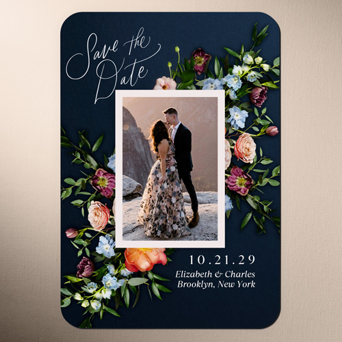Stunning Bouquet Save The Date, Blue, Magnet, Matte, Navy