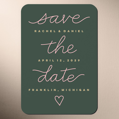 Novel Penmanship Save The Date, Green, Magnet, Matte, Green