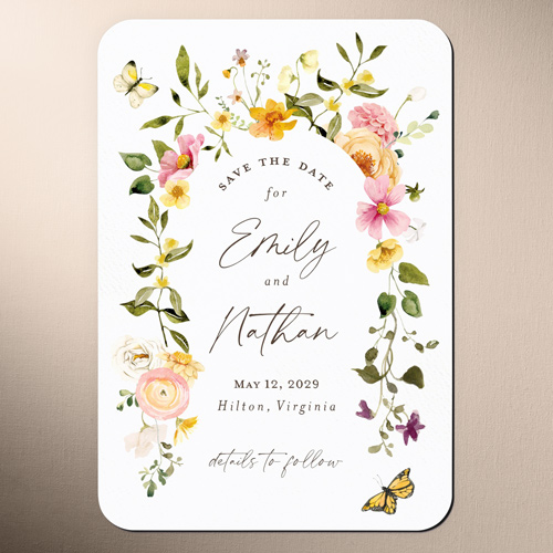 Floral Embrace Save The Date, White, Magnet, Matte, White