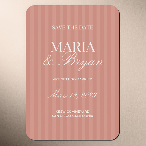 Striped Script Save The Date, Pink, Magnet, Matte, Desert Rose