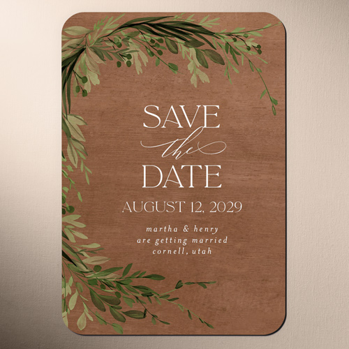 Graceful Leaves Save The Date, Brown, none, Magnet, Matte, Brown