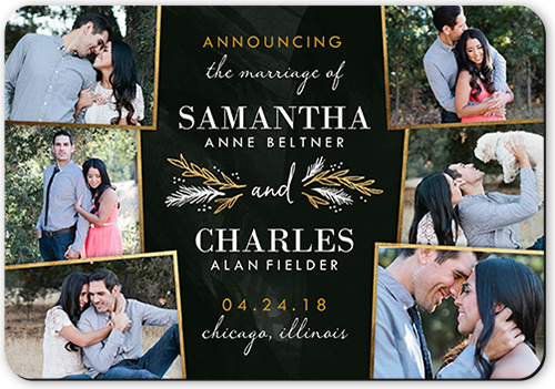 Sweet Snapshots Collage Wedding Announcement, Black, Magnet, Matte