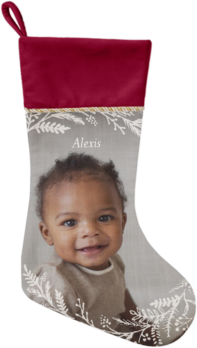 Foliage Overlay Christmas Stocking, Red, White