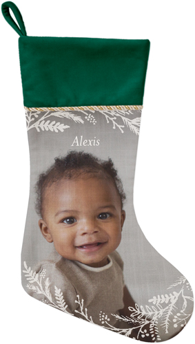 Foliage Overlay Christmas Stocking, Green, White
