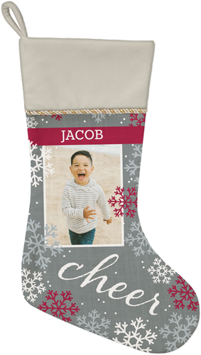 Snowflake Cheer Christmas Stocking, Natural, Gray