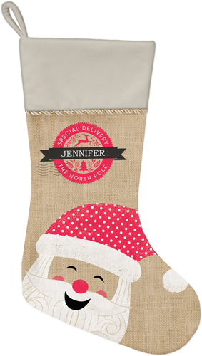 Merry Santa Christmas Stocking, Natural, Brown, nutmeg