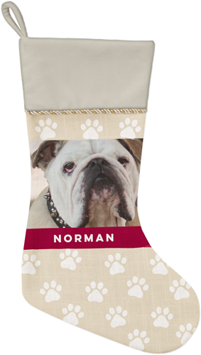 Paw Print Christmas Stocking, Natural, Beige