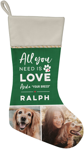 All You Need Is Love Christmas Stocking, Natural, Green